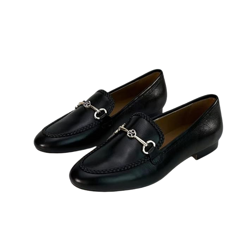 AiciBerllucci Prime  Black Calfskin  Leather Women's Loafers & Slip-Ons Comfortable Loafers for Women Casual Women's Flats Driving Shoes With Buckle