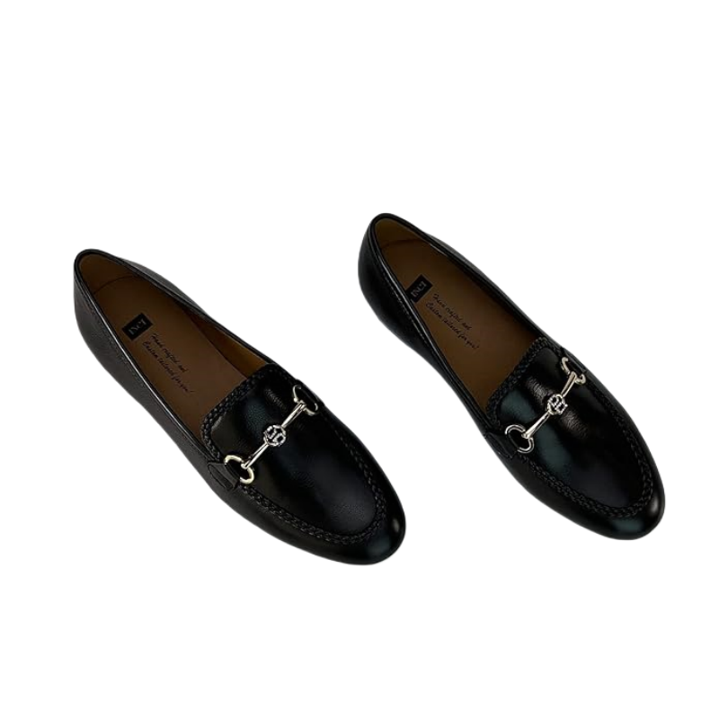AiciBerllucci Prime  Black Calfskin  Leather Women's Loafers & Slip-Ons Comfortable Loafers for Women Casual Women's Flats Driving Shoes With Buckle