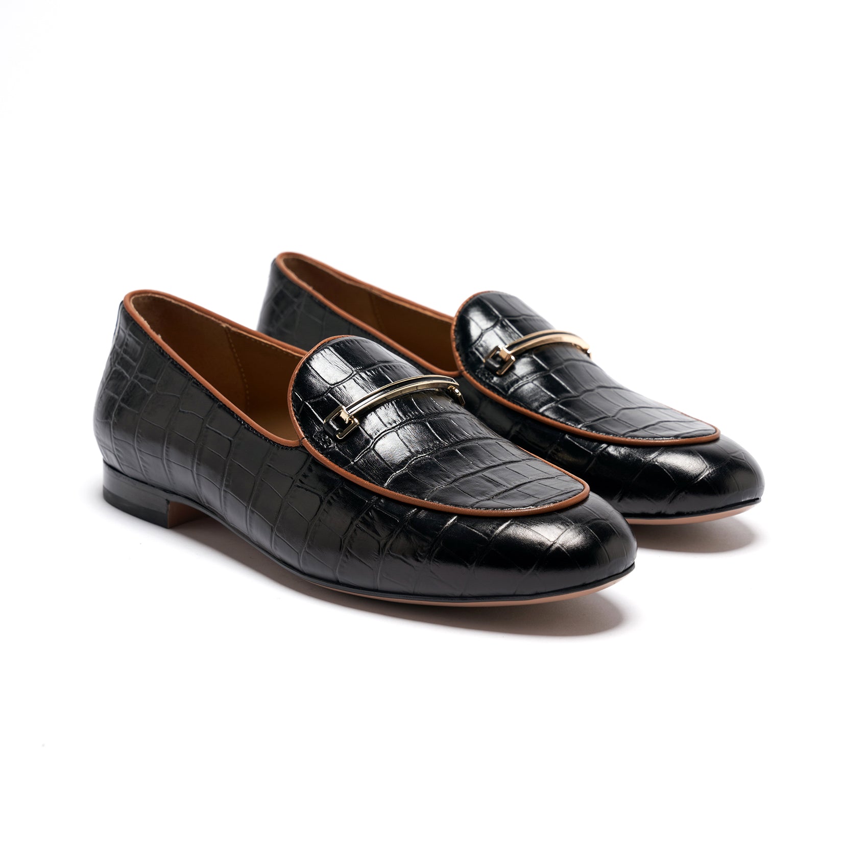 AiciBerllucci-Prime-Black Crocodile Embossed Leather  Women's Loafers & Slip-Ons Comfortable Wide Loafers for Women Casual Women's Flats Driving Shoes