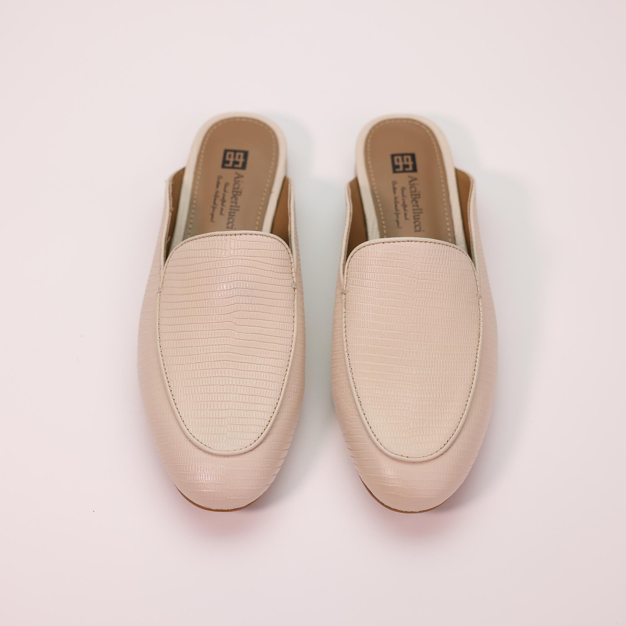 AiciBerllucci   Nude Lizard Embossed Cowhide & Sheepskin lining- Selene -Women's Leather Loafer in summer- Sleek Loafers Slip on Shoes-Casual Flat Shoes