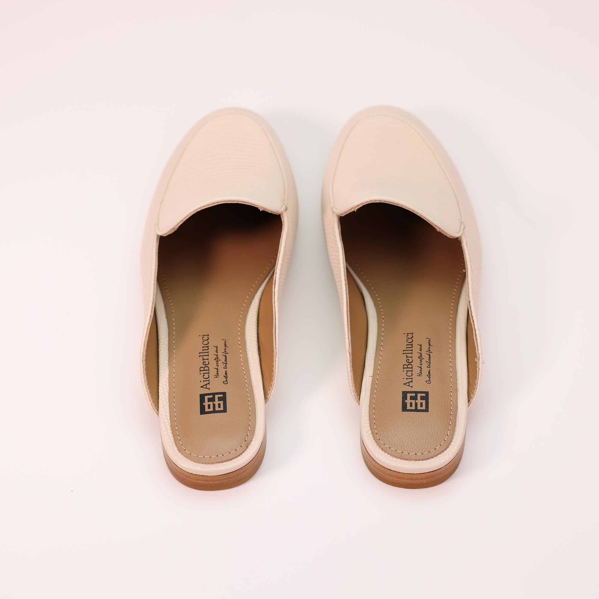 AiciBerllucci   Nude Lizard Embossed Cowhide & Sheepskin lining- Selene -Women's Leather Loafer in summer- Sleek Loafers Slip on Shoes-Casual Flat Shoes