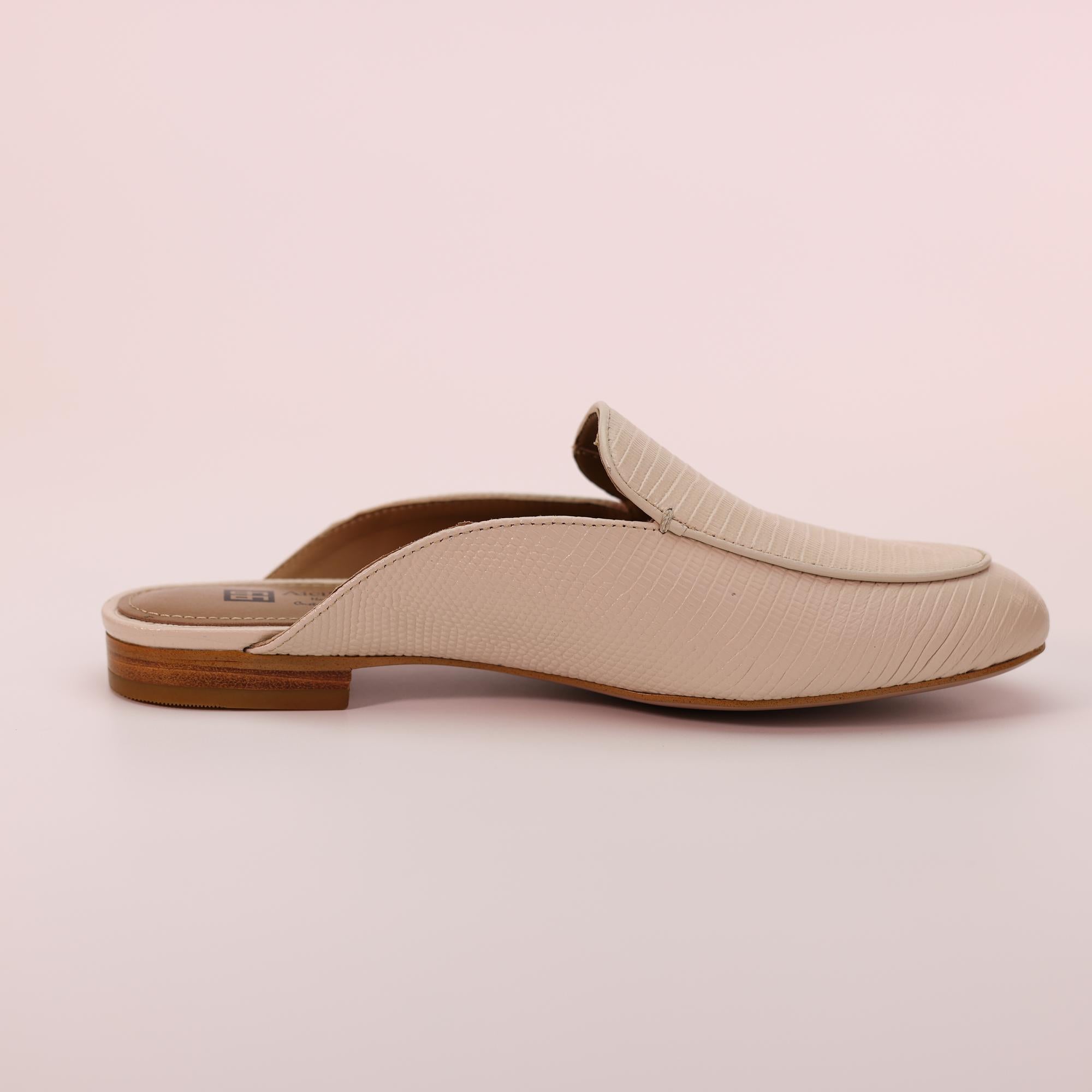 AiciBerllucci   Nude Lizard Embossed Cowhide & Sheepskin lining- Selene -Women's Leather Loafer in summer- Sleek Loafers Slip on Shoes-Casual Flat Shoes