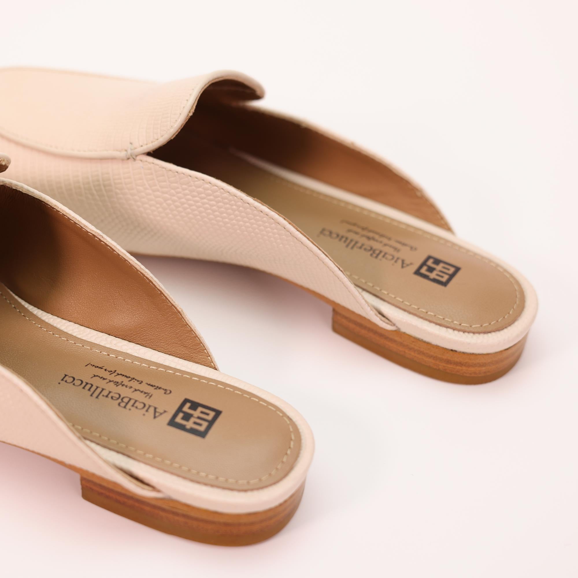 AiciBerllucci   Nude Lizard Embossed Cowhide & Sheepskin lining- Selene -Women's Leather Loafer in summer- Sleek Loafers Slip on Shoes-Casual Flat Shoes