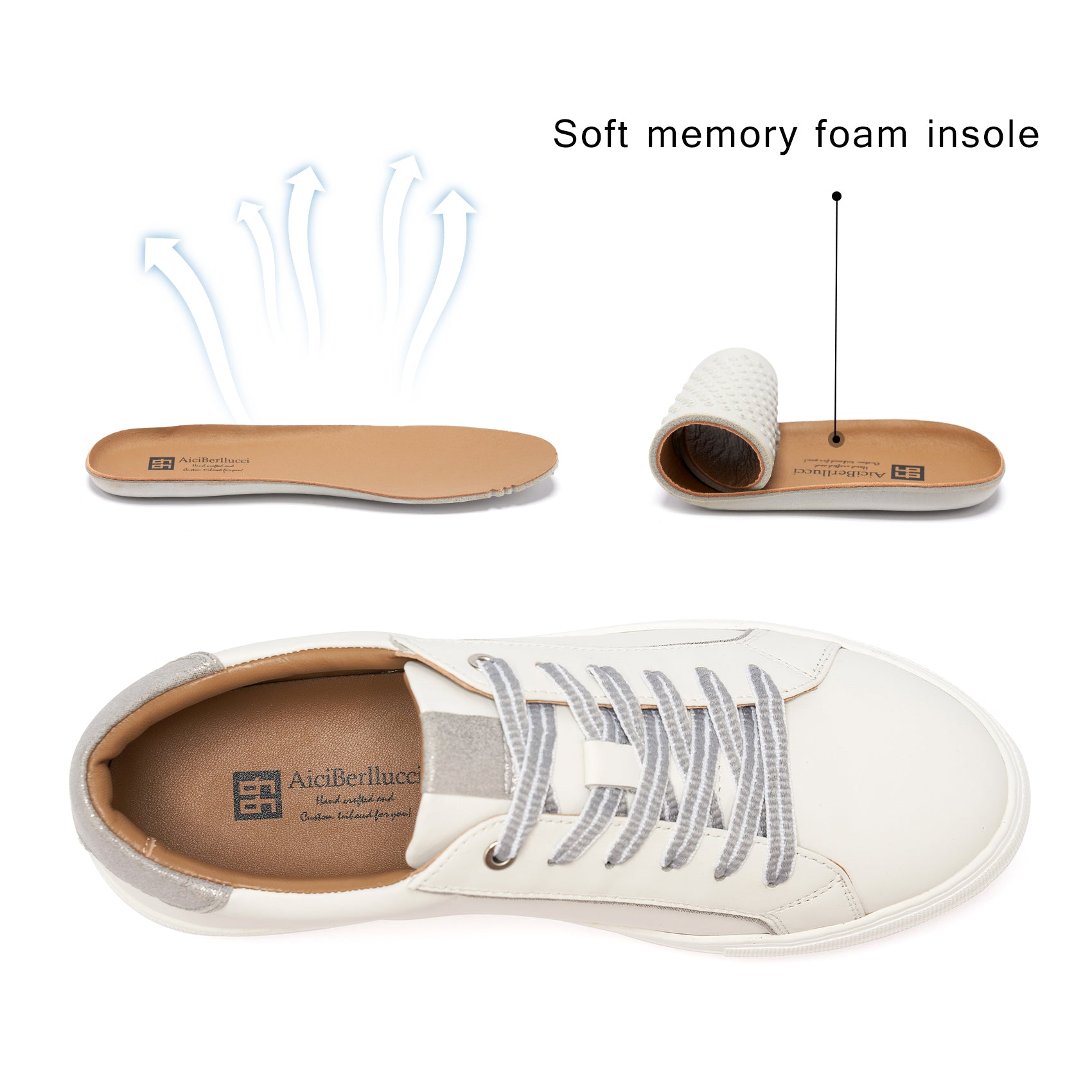 AiciBerllucci ZOY5  Women's Casual Sneakers, White Leather Sneakers, Platform Sneakers for Women, Comfortable Sneakers, White Fashion Sneakers for Women