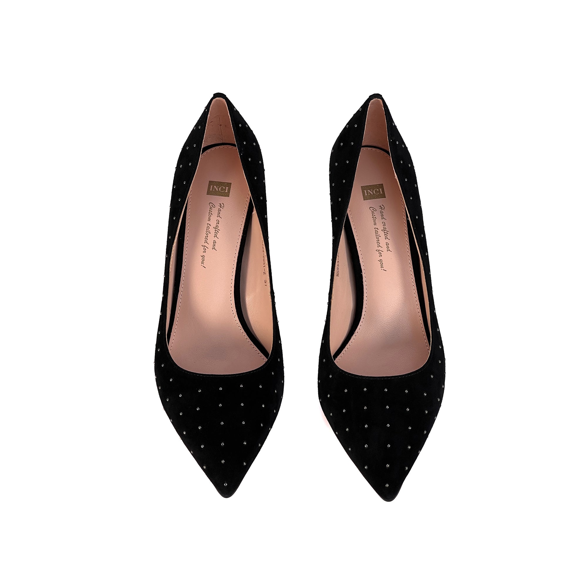 INCI MEG Women's Genuine Black cashmereleather upper with gun metal rivets Pump Shoes - 2.5-Inch Mid-Heel Dress Pumps, Classic Comfortable Court Shoes for Formal & Casual Wear