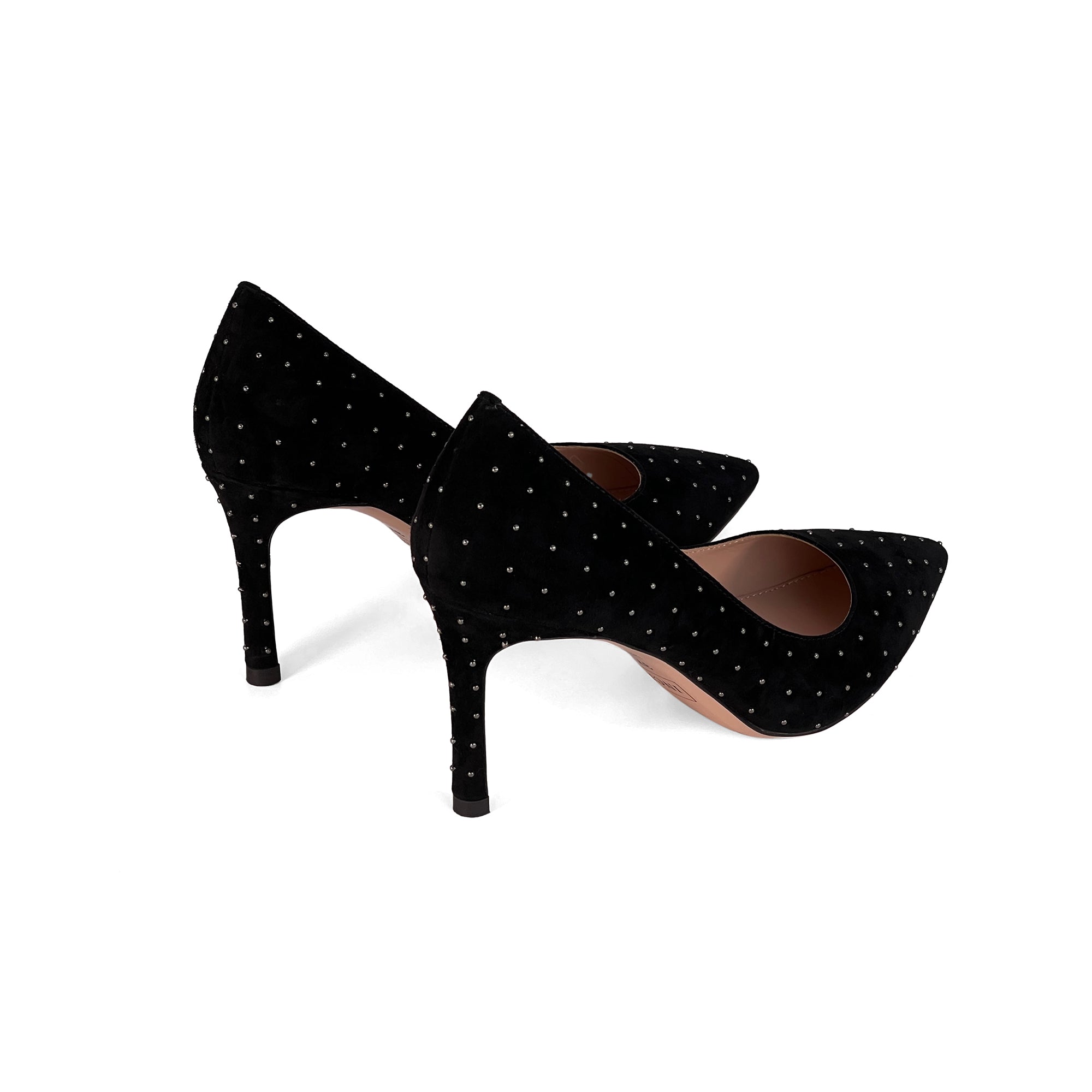 INCI MEG Women's Genuine Black cashmereleather upper with gun metal rivets Pump Shoes - 2.5-Inch Mid-Heel Dress Pumps, Classic Comfortable Court Shoes for Formal & Casual Wear