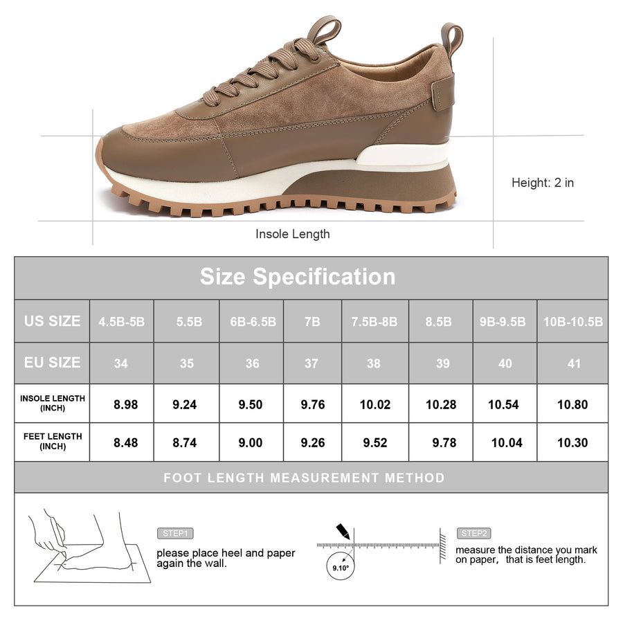 Jackie Shi Womens Platform Sneakers-ZOEL-Height Increase Elevator Shoes, 2 inches Non-Slip Fashion Leather Sneakers,Walking Causal Shoes,Comfortable Shoes Memory Foam Womens Fashion Sneakers, Urban Lift Platform Brown