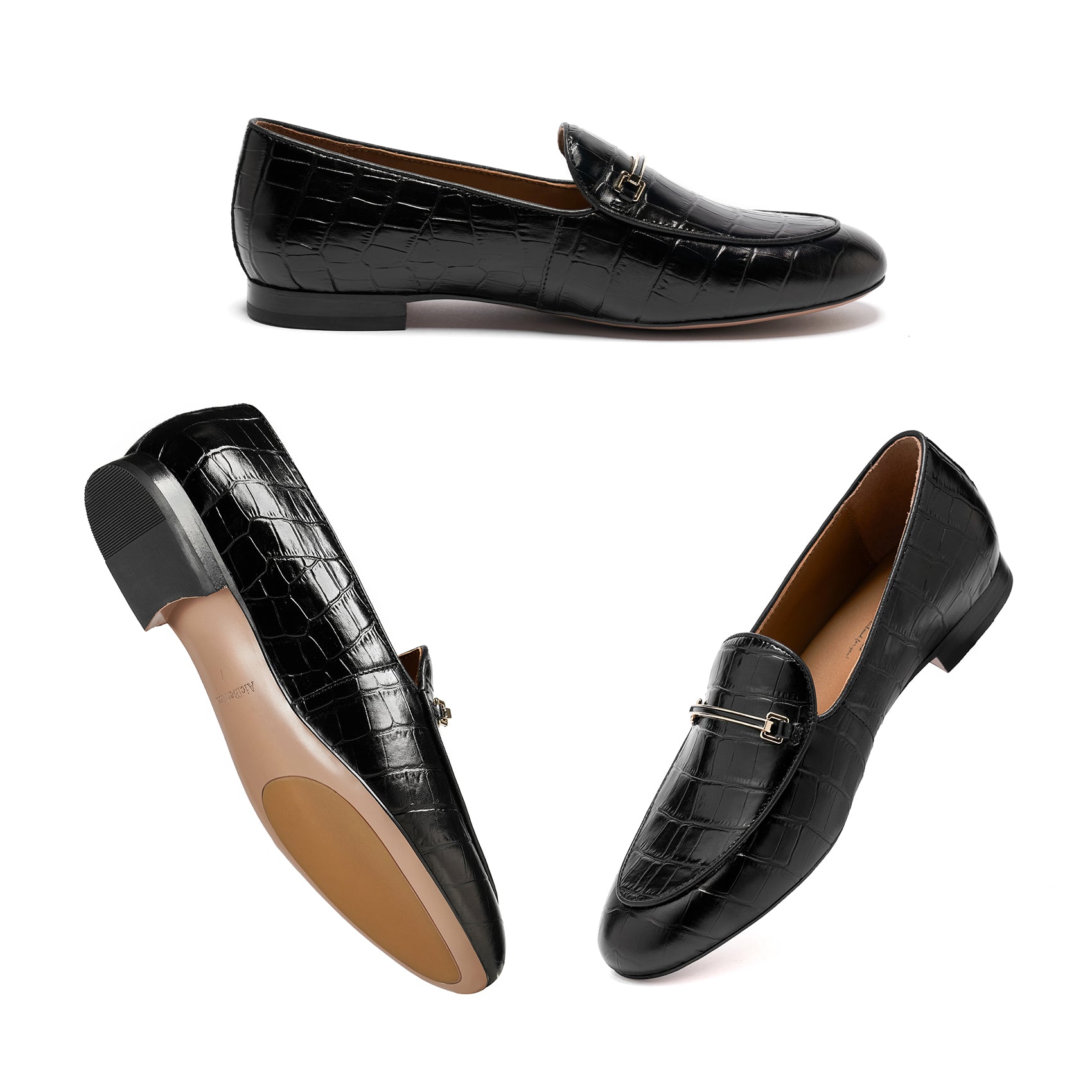 AiciBerllucci  Prime  Black Crocodile Embossed Leather  Women's Loafers & Slip-Ons Comfortable Wide Loafers for Women Casual Women's Flats Driving Shoes