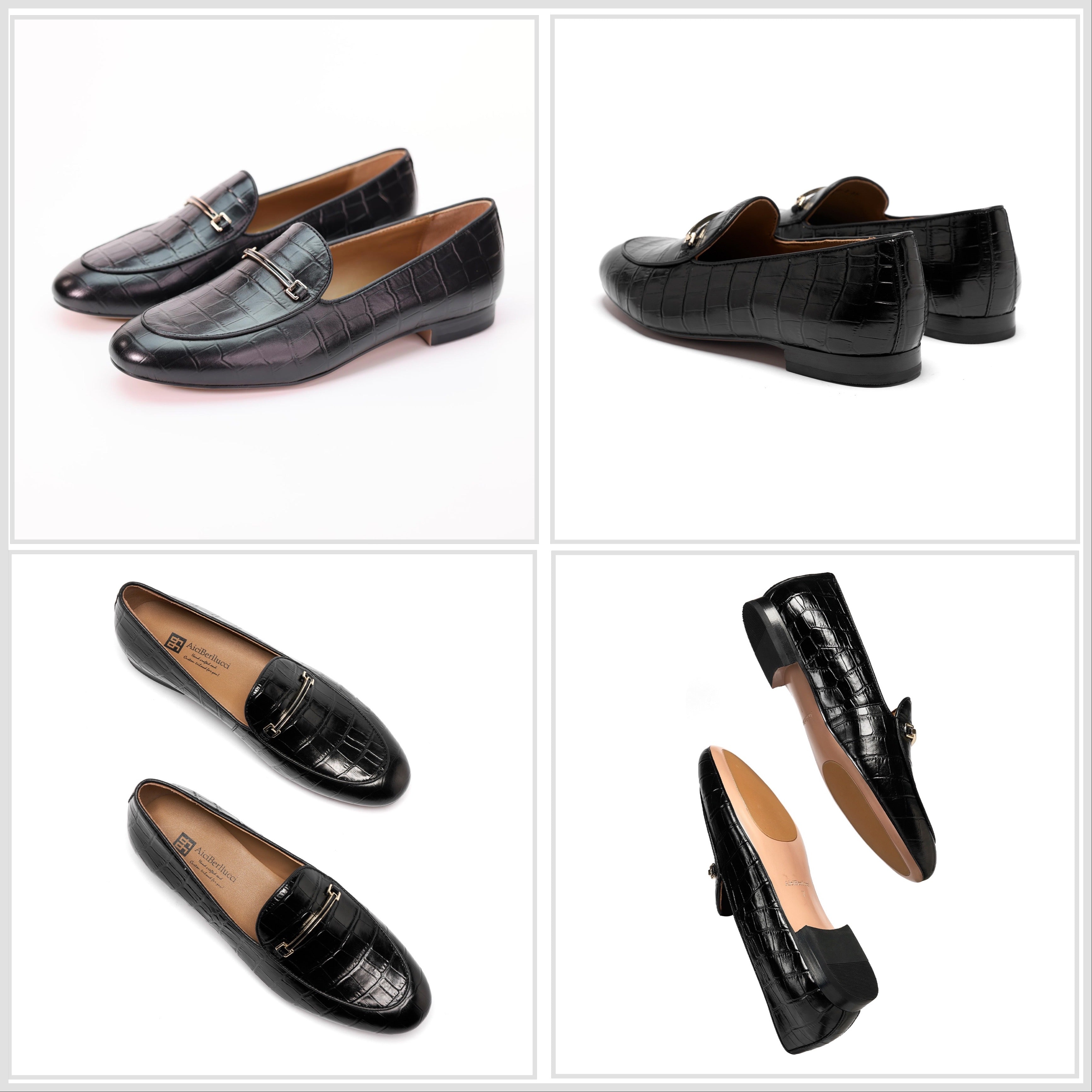 AiciBerllucci  Prime  Black Crocodile Embossed Leather  Women's Loafers & Slip-Ons Comfortable Wide Loafers for Women Casual Women's Flats Driving Shoes
