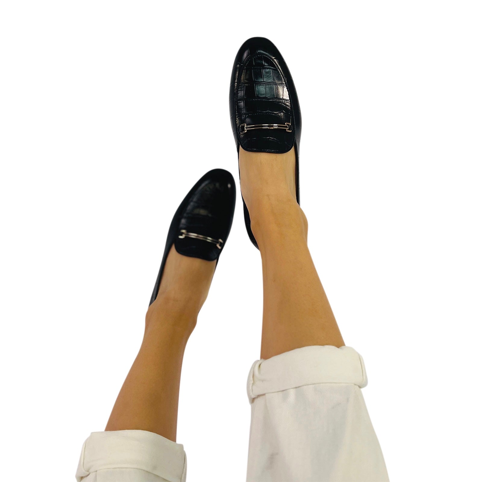 AiciBerllucci  Prime  Black Crocodile Embossed Leather  Women's Loafers & Slip-Ons Comfortable Wide Loafers for Women Casual Women's Flats Driving Shoes