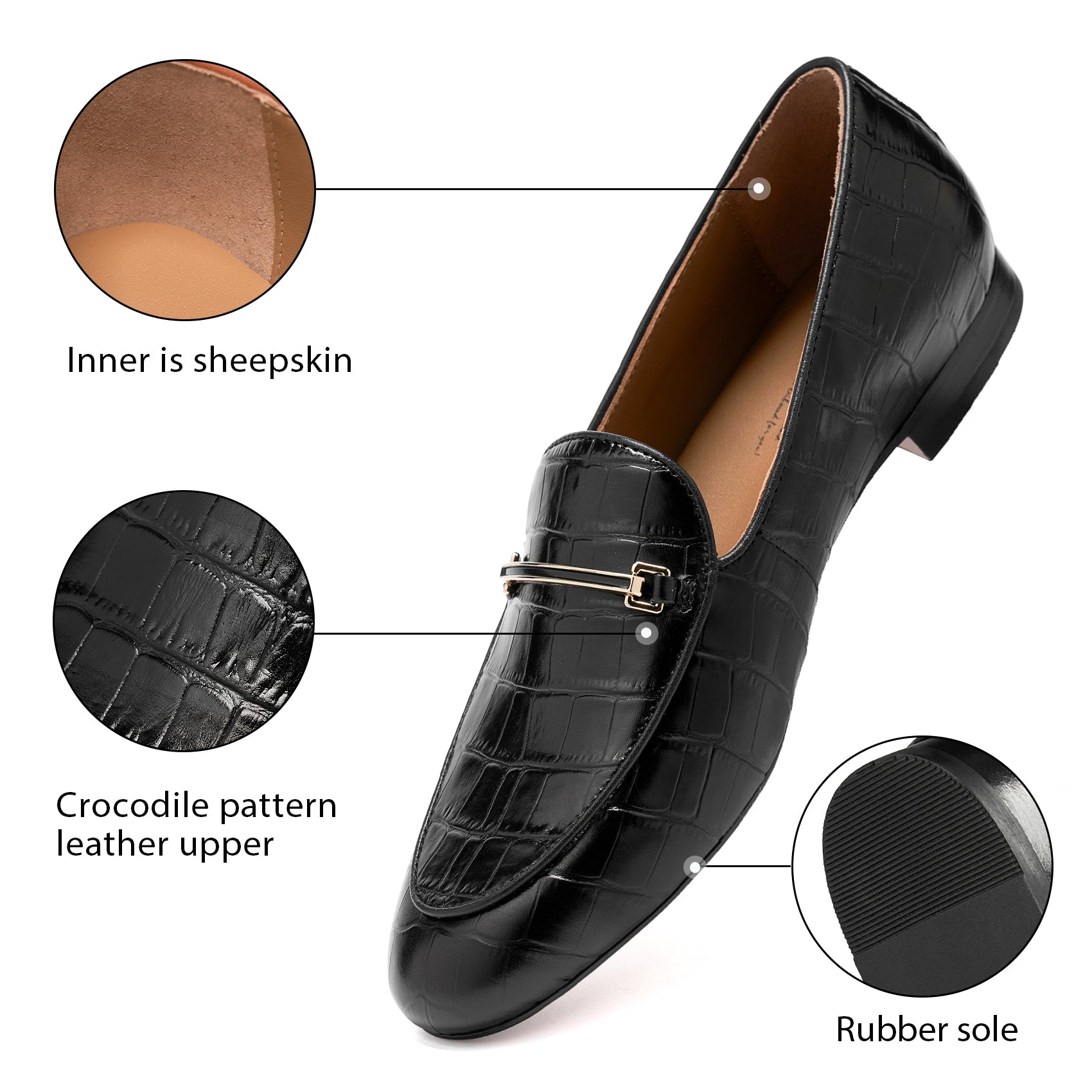 AiciBerllucci  Prime  Black Crocodile Embossed Leather  Women's Loafers & Slip-Ons Comfortable Wide Loafers for Women Casual Women's Flats Driving Shoes