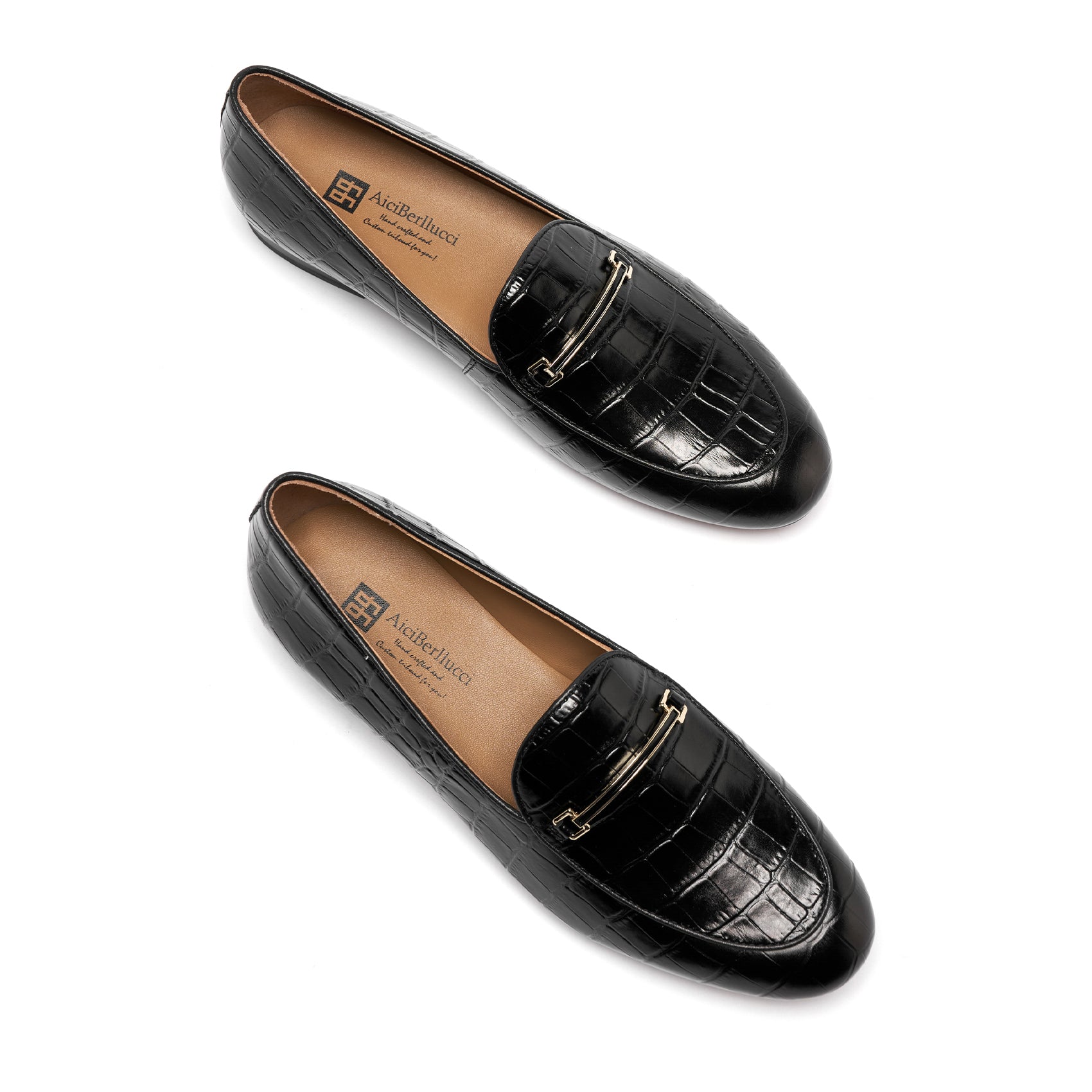 AiciBerllucci  Prime  Black Crocodile Embossed Leather  Women's Loafers & Slip-Ons Comfortable Wide Loafers for Women Casual Women's Flats Driving Shoes