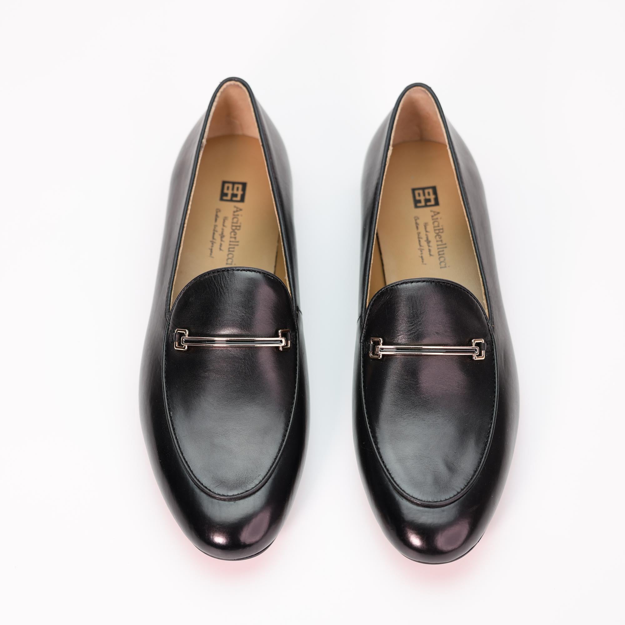 AiciBerllucci Prime Women's Leather Loafer Shoes Casual Flat Shoes for  Women Ladies Black Calfskin Leather
