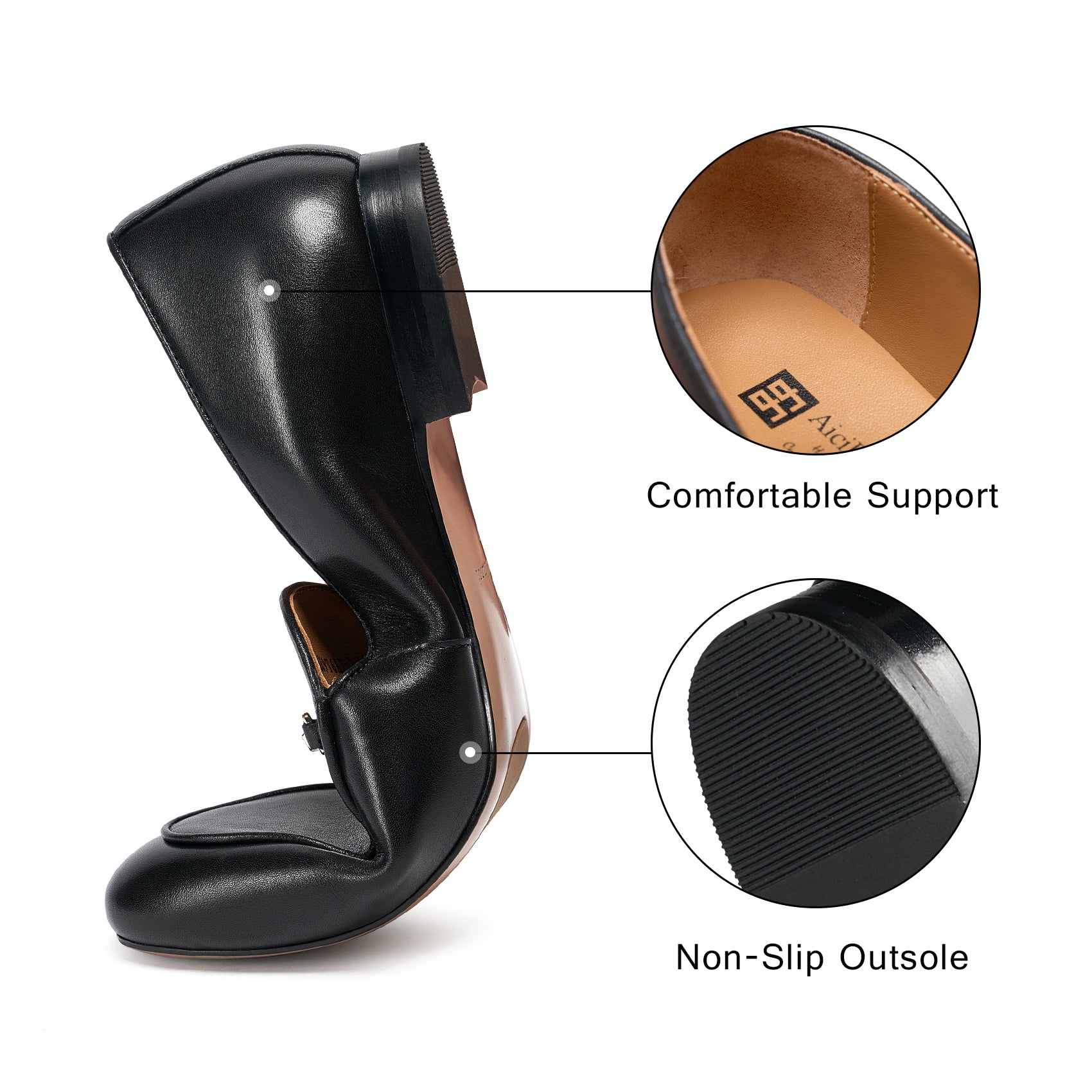 AiciBerllucci Prime Women's Leather Loafer Shoes Casual Flat Shoes for  Women Ladies Black Calfskin Leather