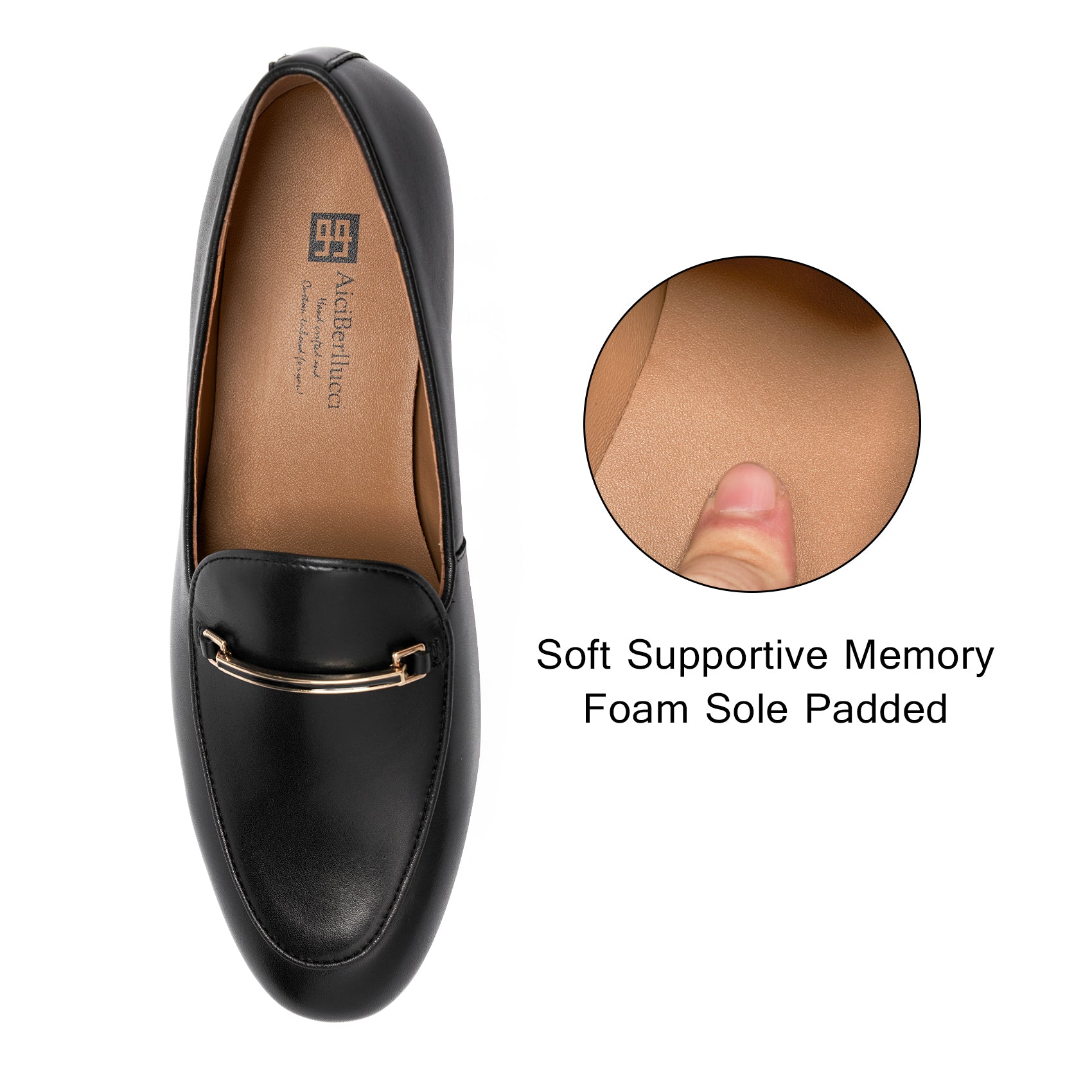 AiciBerllucci Prime Women's Leather Loafer Shoes Casual Flat Shoes for  Women Ladies Black Calfskin Leather