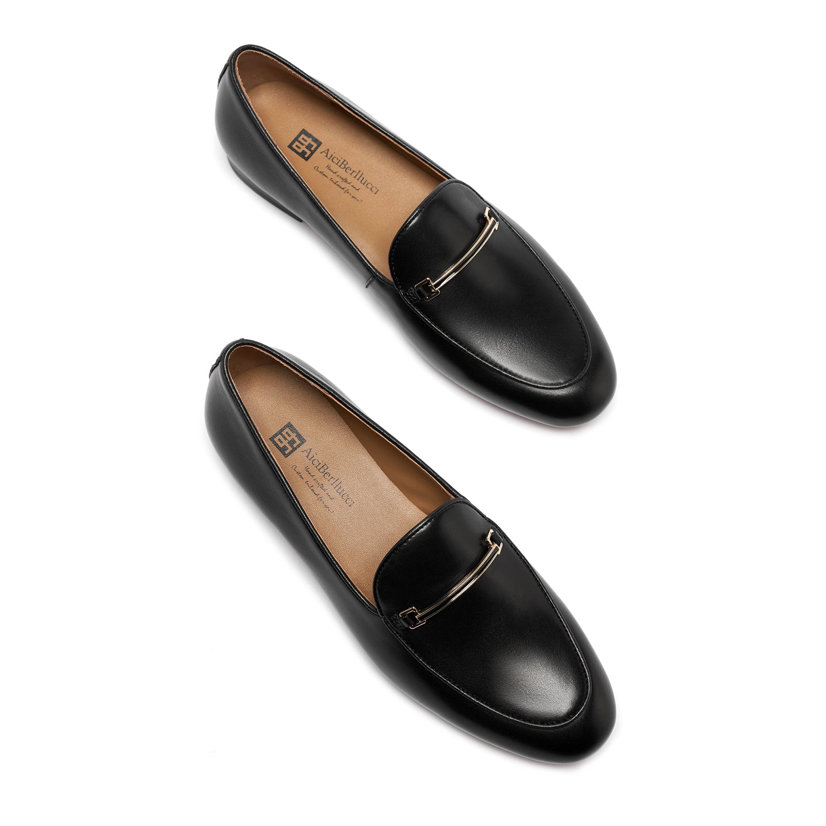 AiciBerllucci Prime Women's Leather Loafer Shoes Casual Flat Shoes for  Women Ladies Black Calfskin Leather