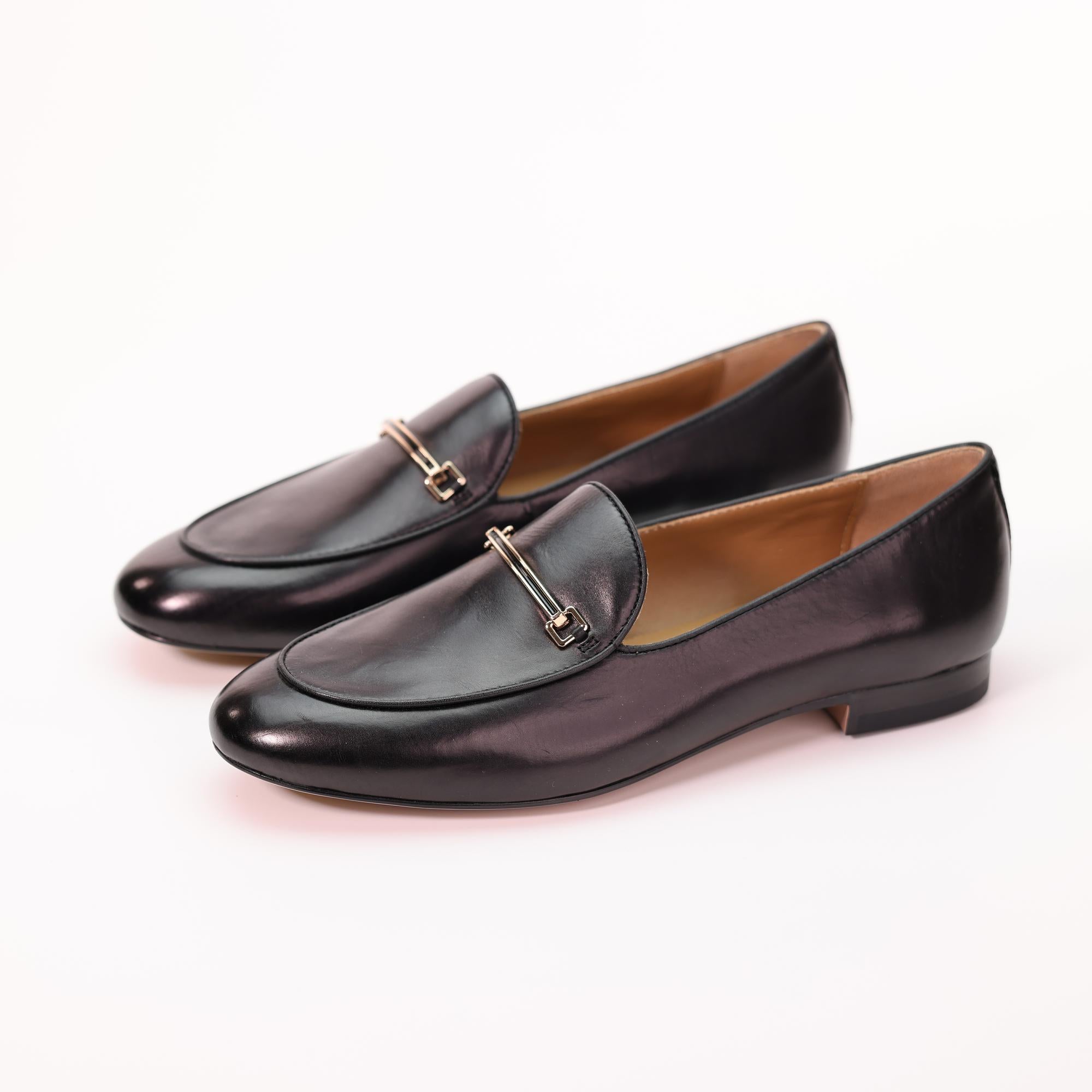 AiciBerllucci Prime Women's Leather Loafer Shoes Casual Flat Shoes for  Women Ladies Black Calfskin Leather